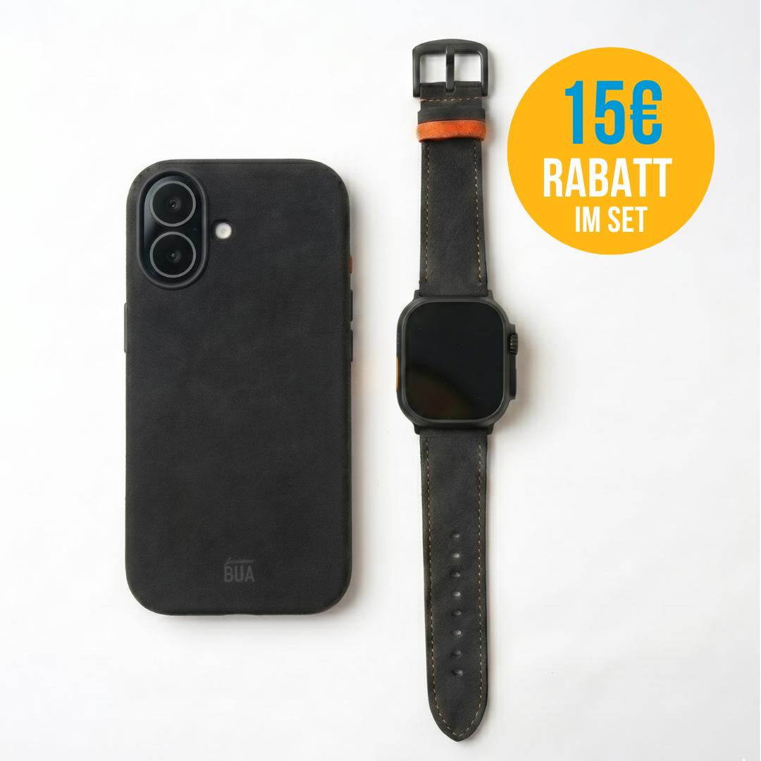 Alcantara Set – Apple Watch Band + iPhone Hülle ‚,Signature Anthrazit"