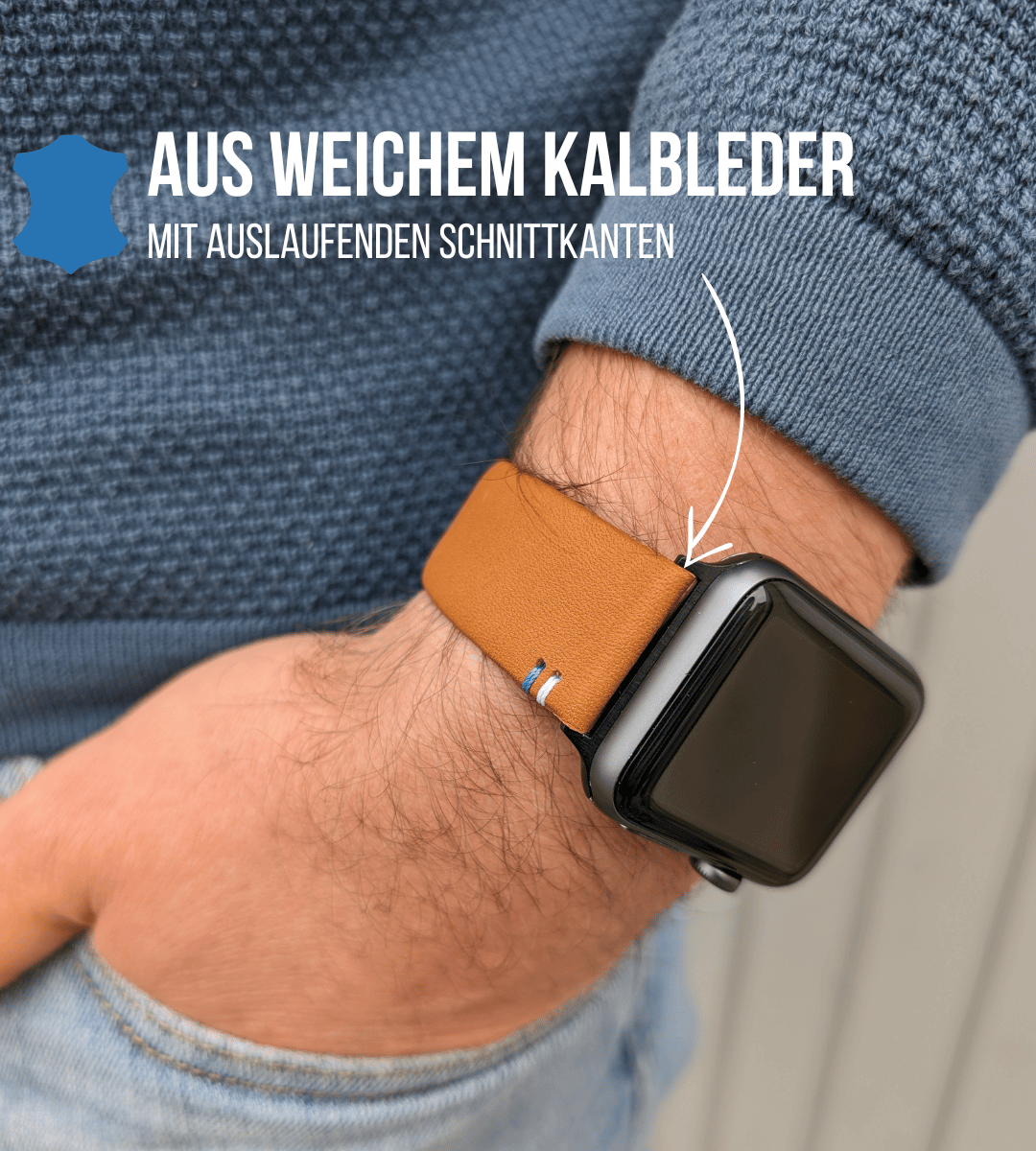 Armband für die Apple Watch aus Kalbleder | Hellbraun Edelweiß