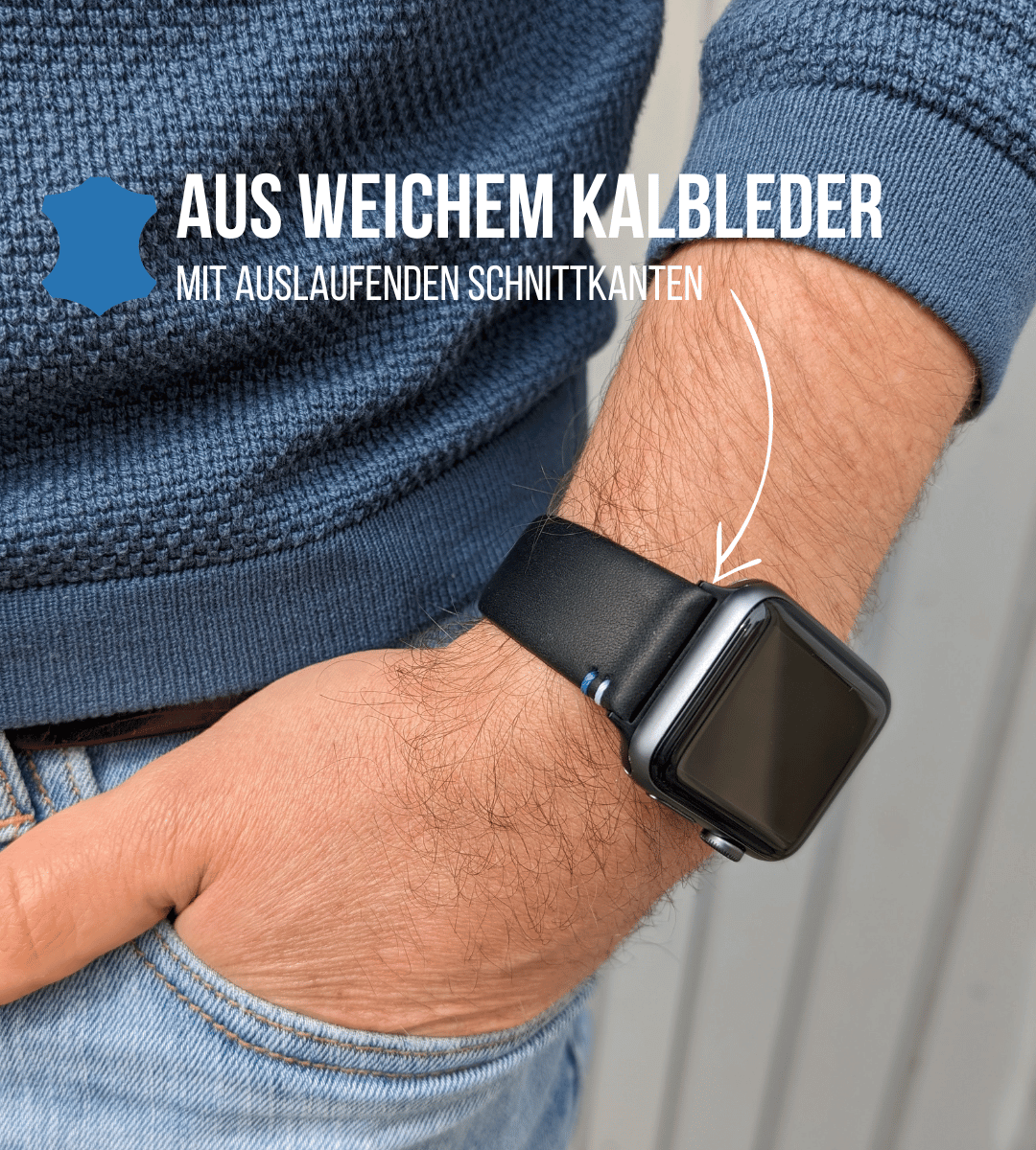 Apple Watch® Lederbandl | Schwarz Edelweiß