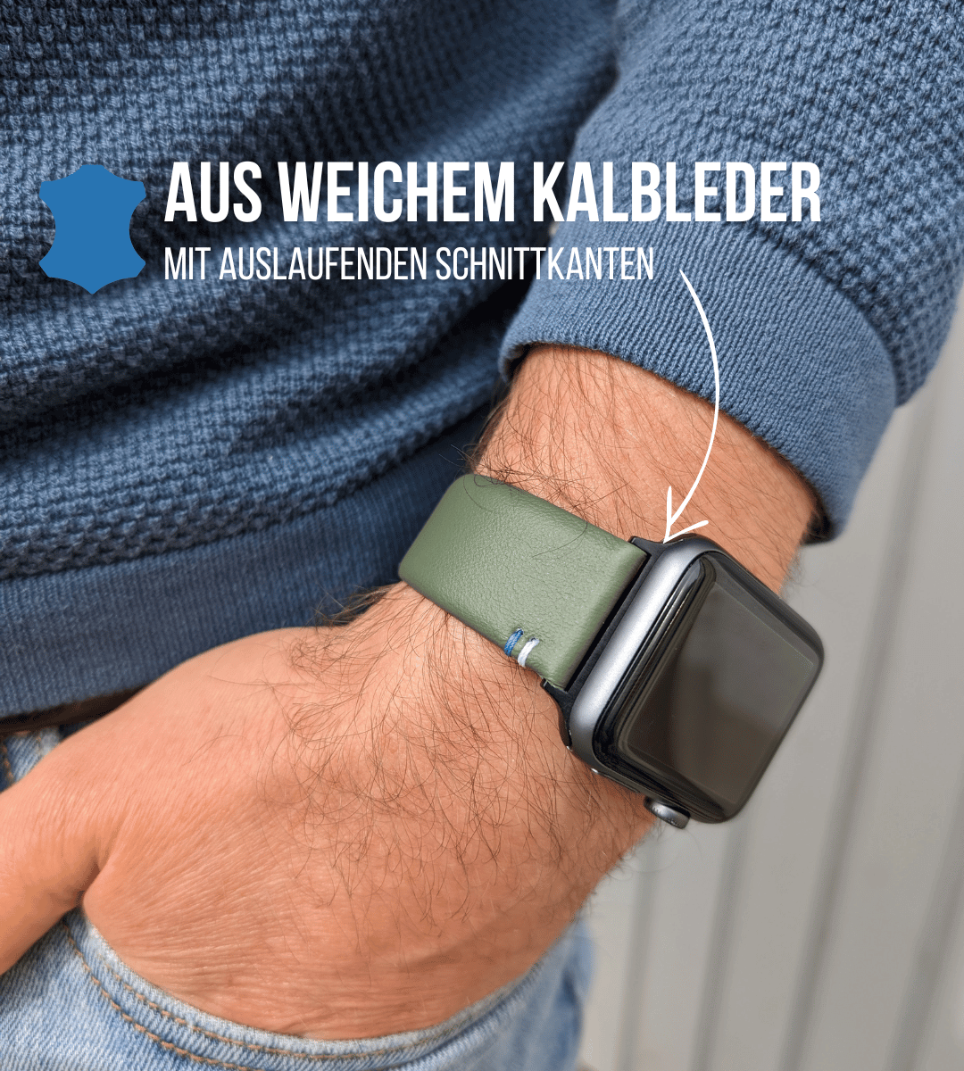 Armband für die Apple Watch aus Kalbleder | Salbei Herz