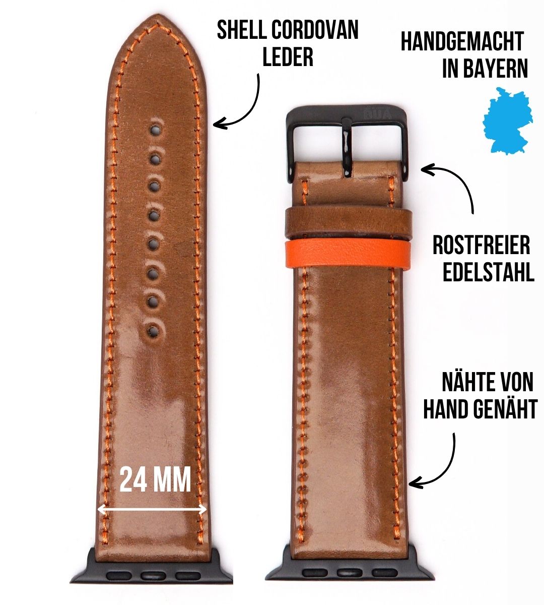 Shell Cordovan Lederband für die Apple Watch Ultra in edlem Braun