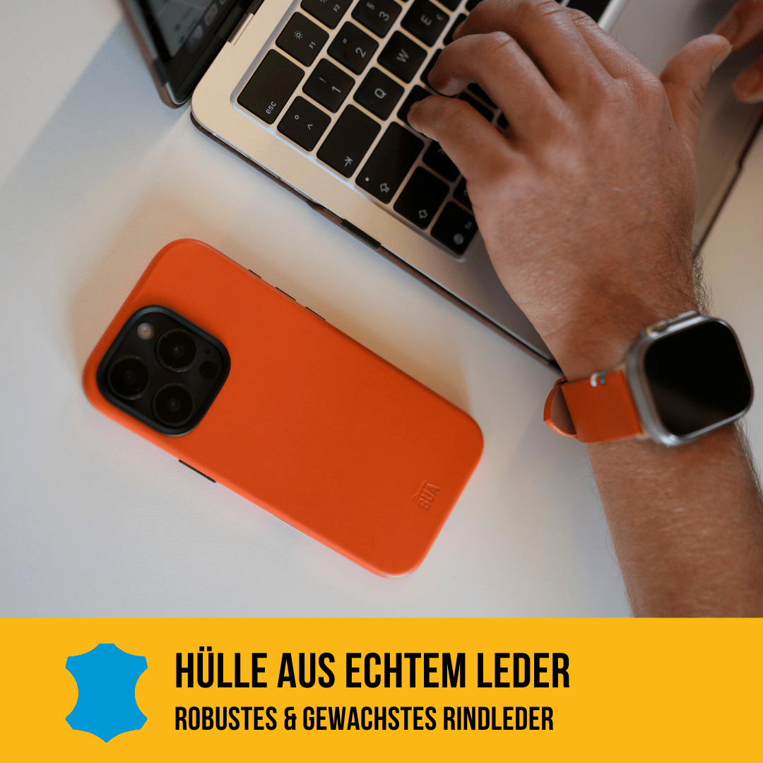 Leder Hülle für iPhone 16 Pro mit MagSafe | Orange
