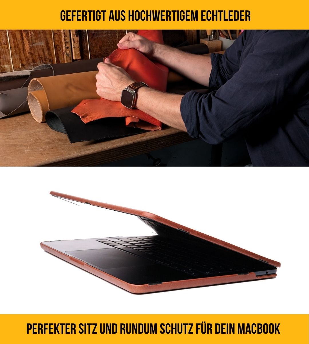 Fesche MacBook Pro und MacBook Air Hülle aus echtem Leder - Braun