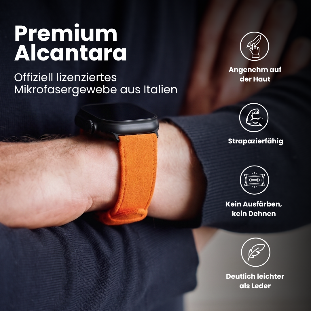 Premium Alcantara Armband für Apple Watch Ultra in Orange, angenehm auf der Haut, strapazierfähig und leichter als Leder