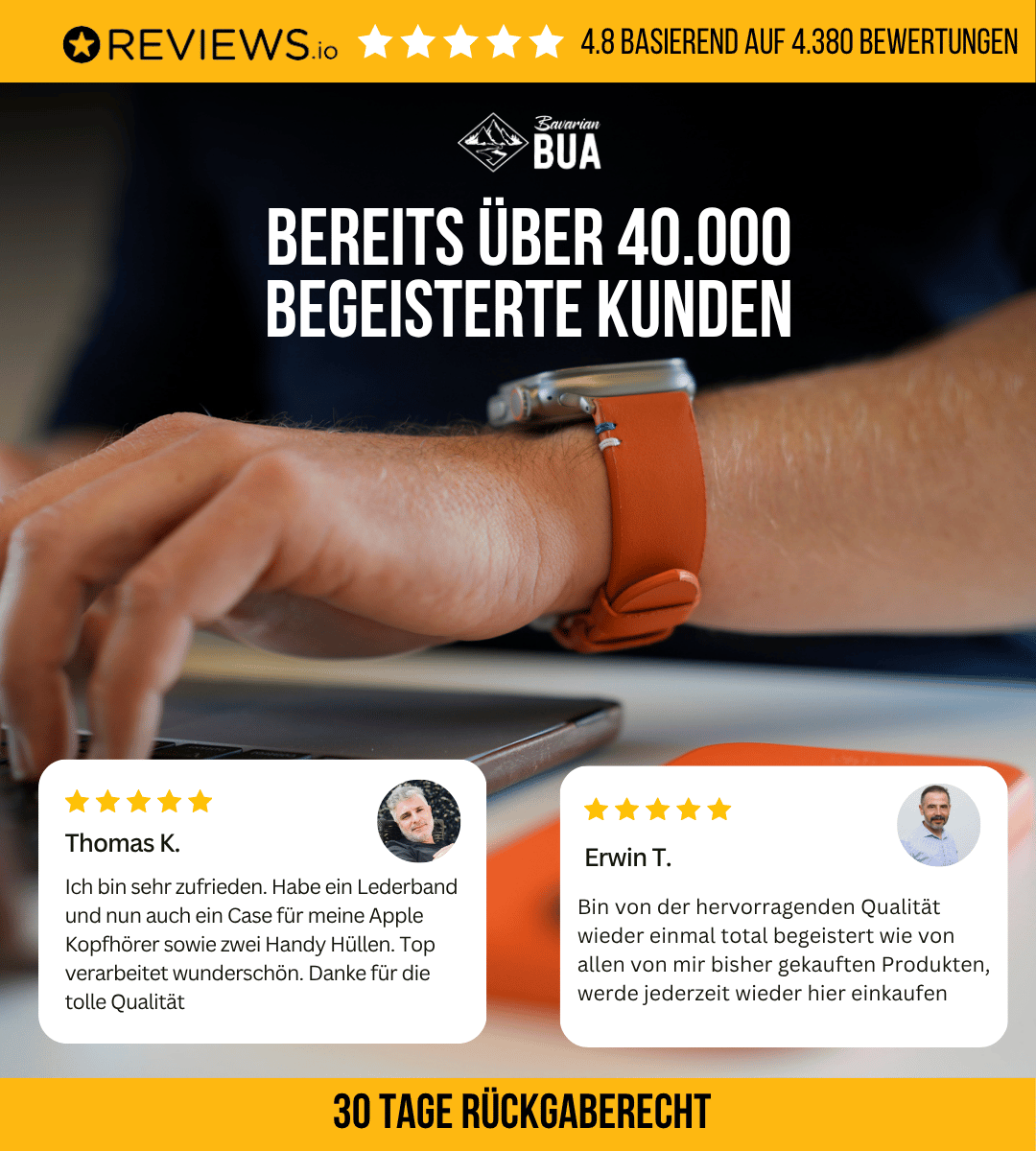 Modernes Lederarmband für Apple Watch Ultra Orange