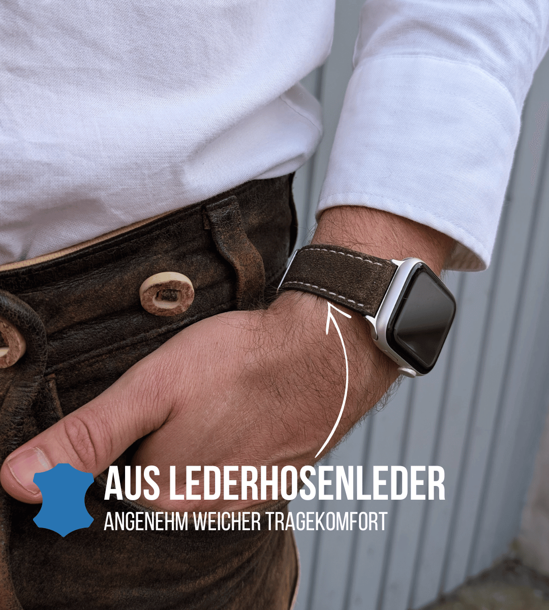 Armband für die Apple Watch aus Lederhosenleder | Braun