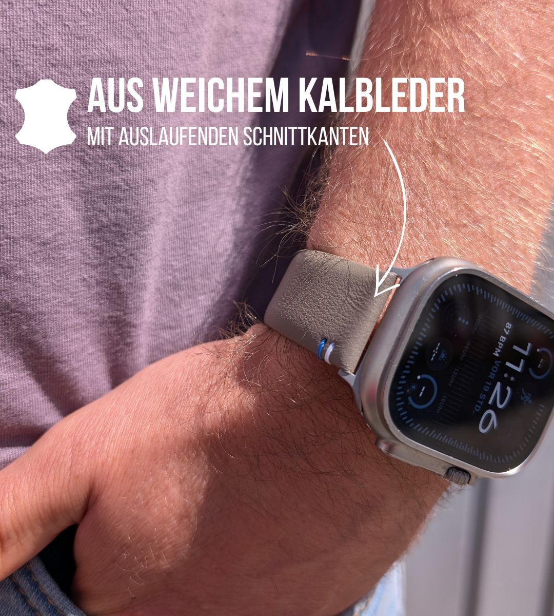 Damen Armband für die Apple Watch aus Kalbleder | Eiskaffee