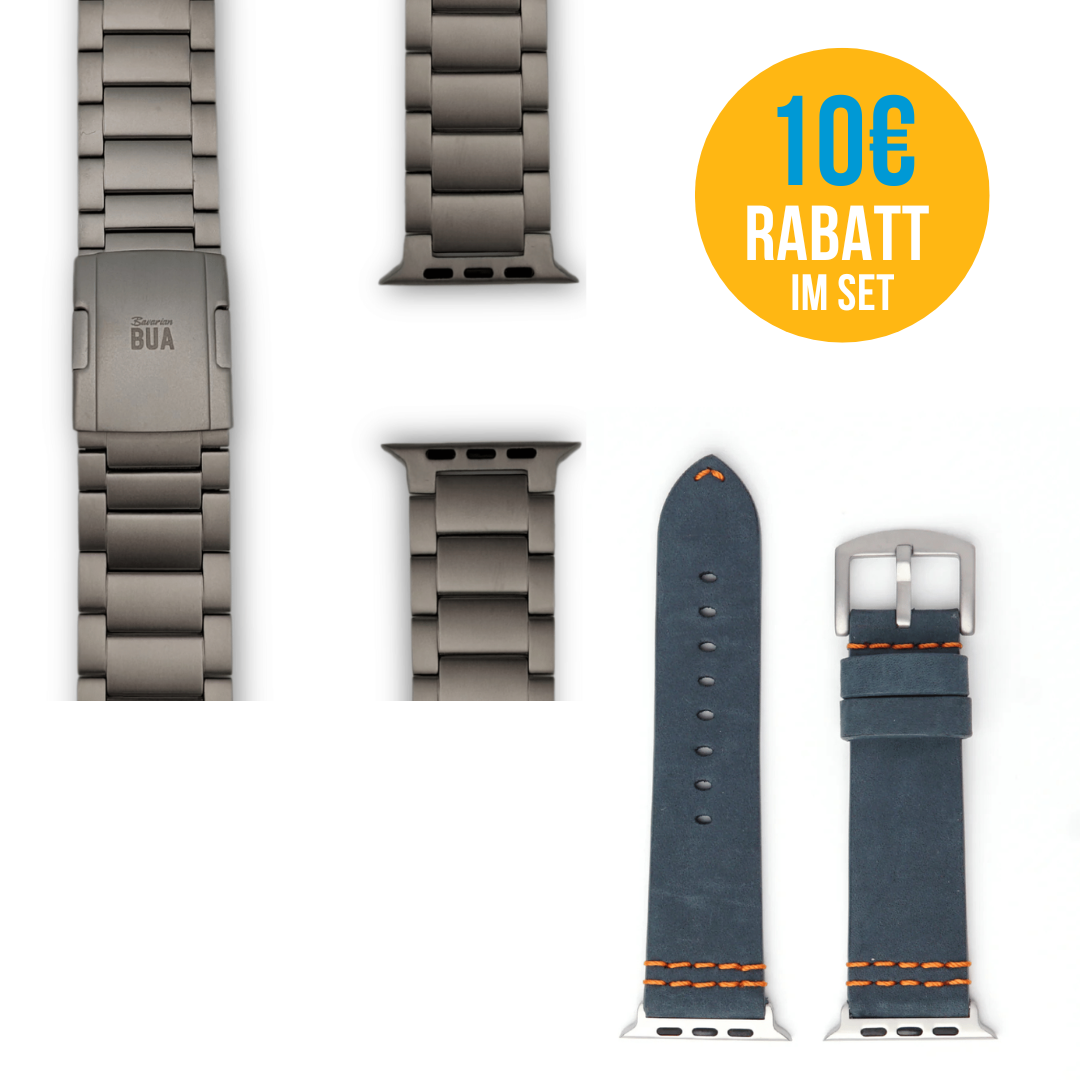 Doppelpack Armband für Apple Watch Ultra / Titan + Wasserfestes Leder