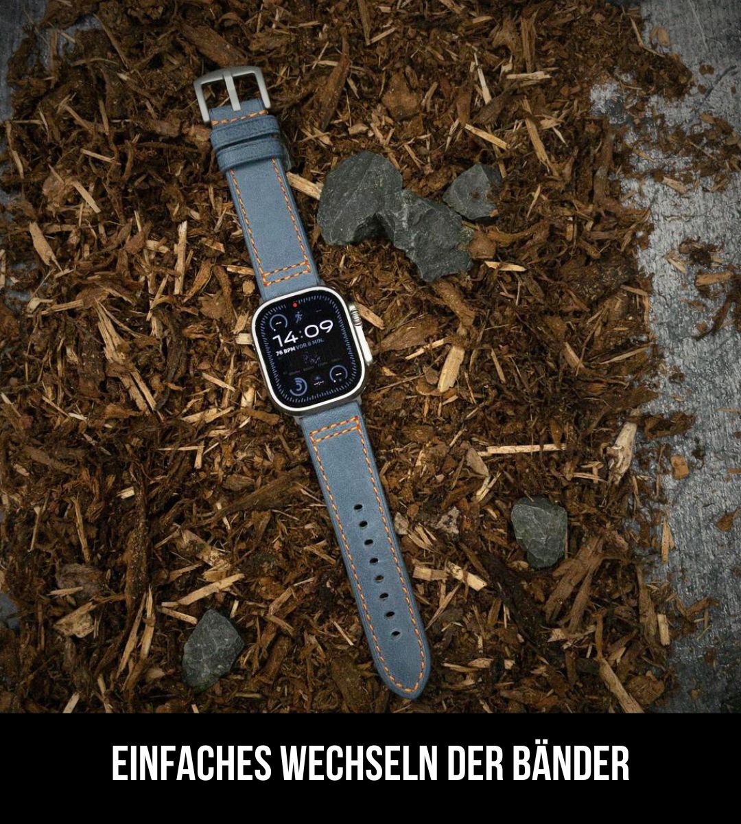 Set für Apple Watch Ultra | Leder Band Hellblau + Dunkelbraun