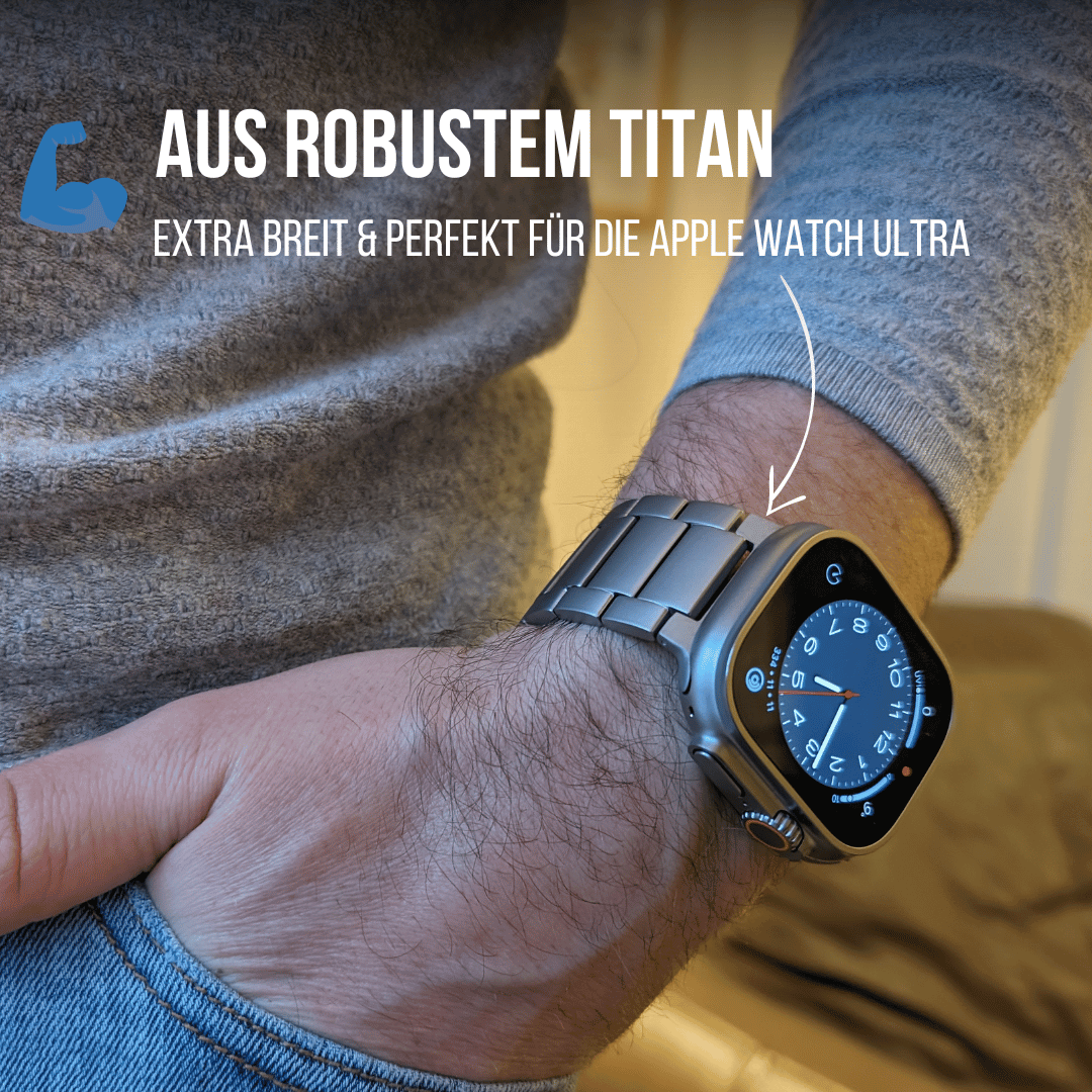 Set für Apple Watch Ultra | Titanband + Robustes Echtlederband Schwarz