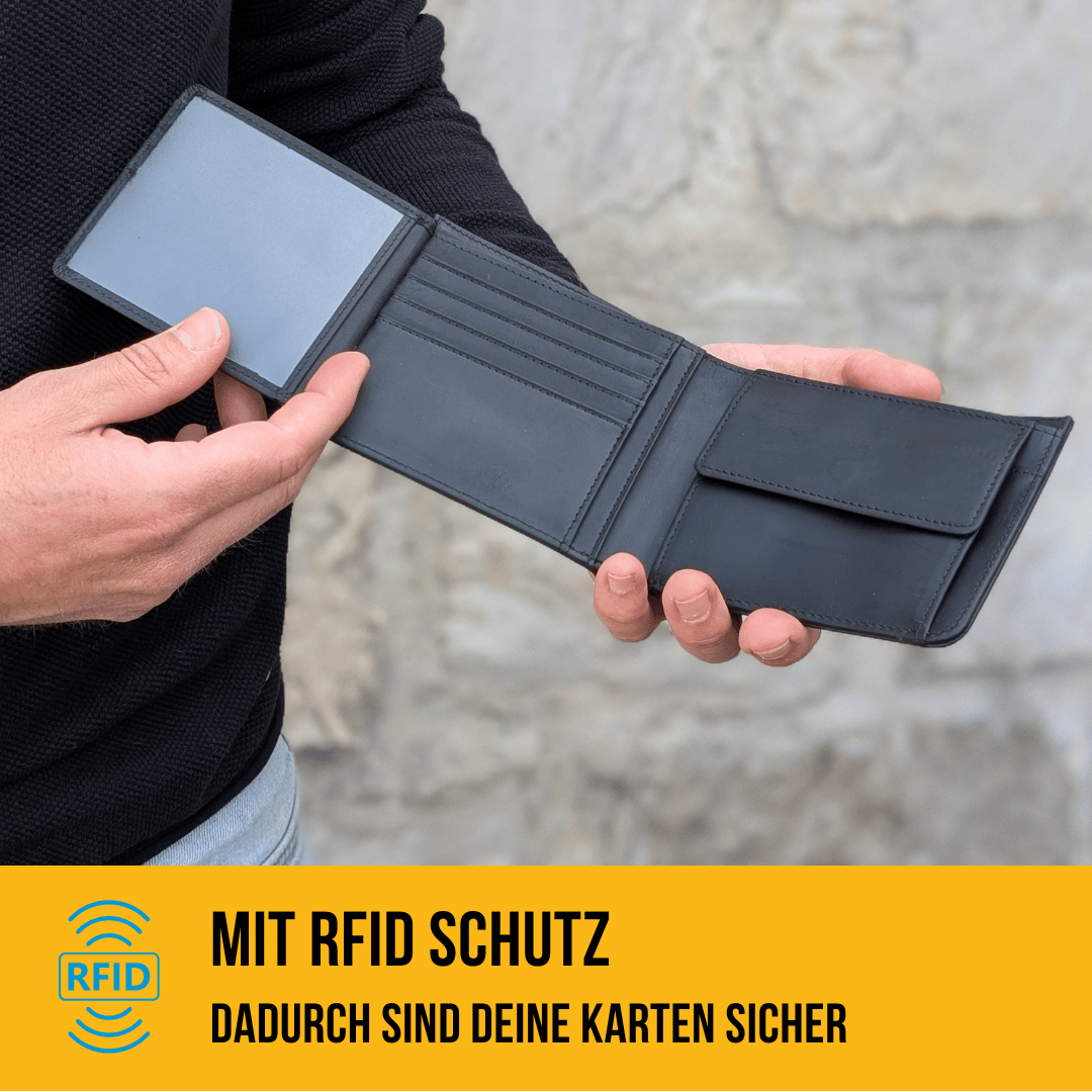 Großer Geldbeutel aus Echtleder mit Münzfach und Klappe