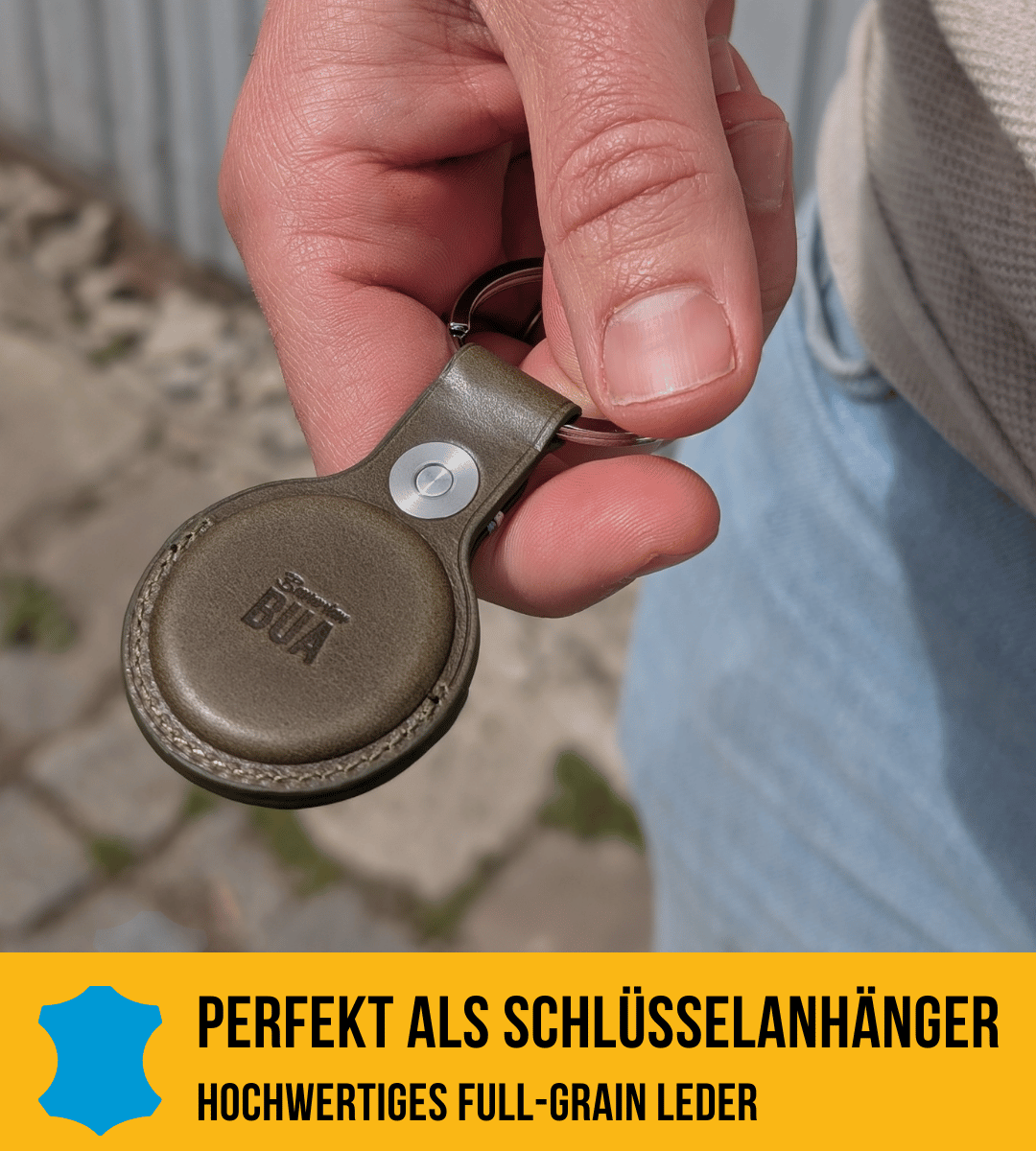 Leder Hülle für AirTag als Schlüsselanhänger | Olive