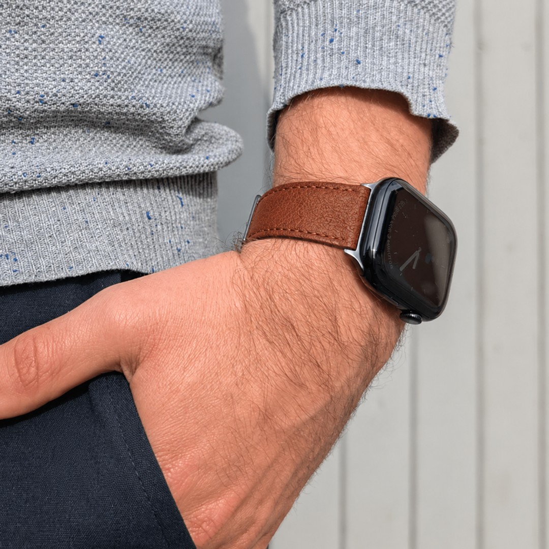 Damen Armband für die Apple Watch aus Bioleder | Mittelbraun Naht