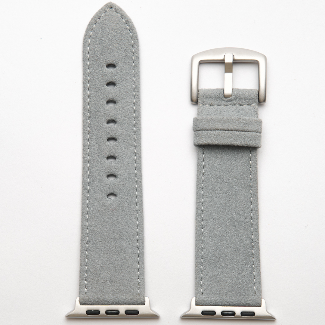 Graues Alcantara Armband für Apple Watch Ultra mit silberner Edelstahl-Schließe