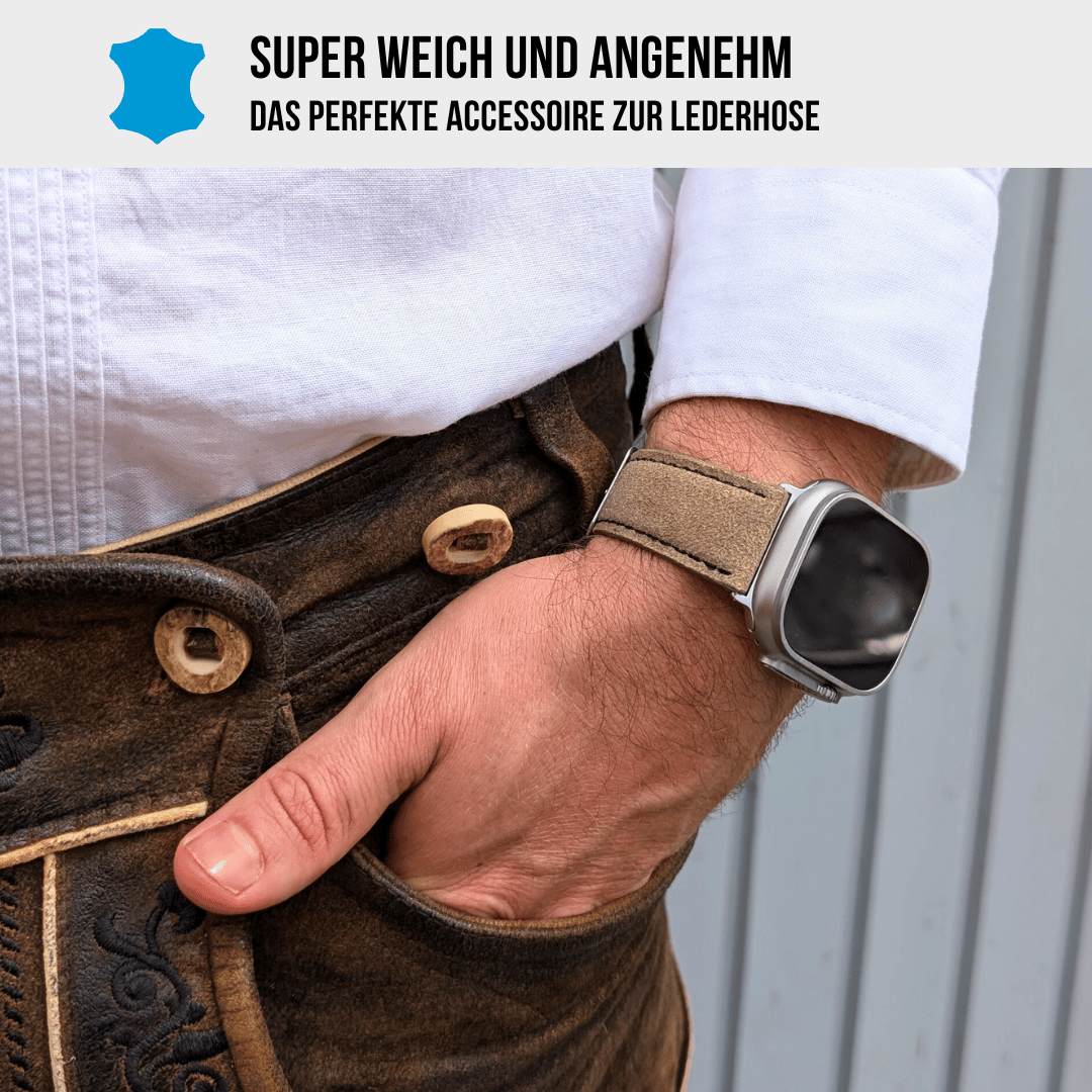Armband für die Apple Watch Ultra aus Lederhosenleder