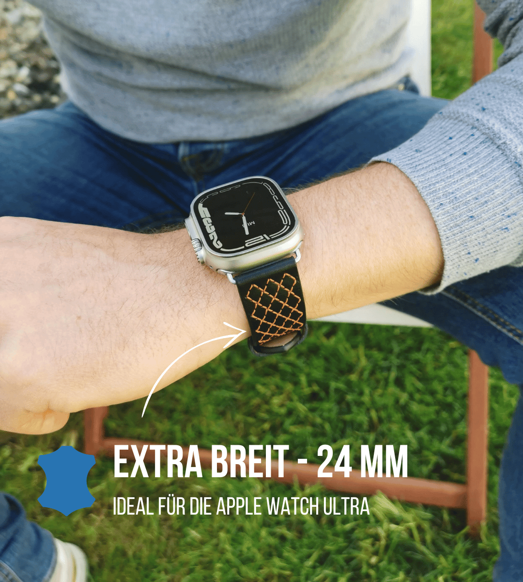 Robustes Armband für die Apple Watch Ultra aus Echtleder | Handnaht