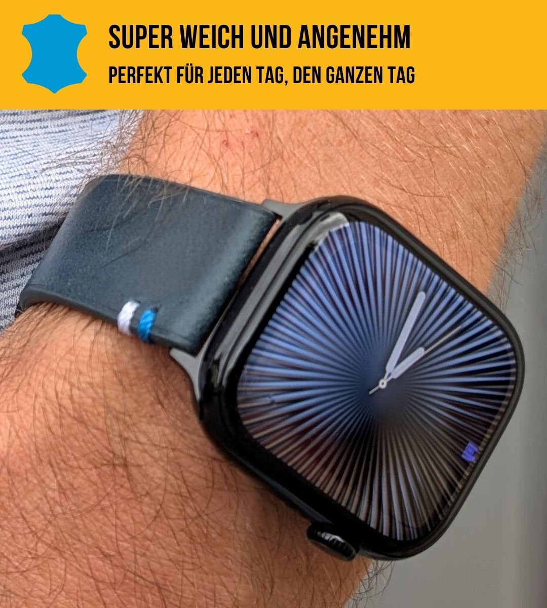 Weiches Lederband für Apple Watch aus Vollnarbenleder Blau