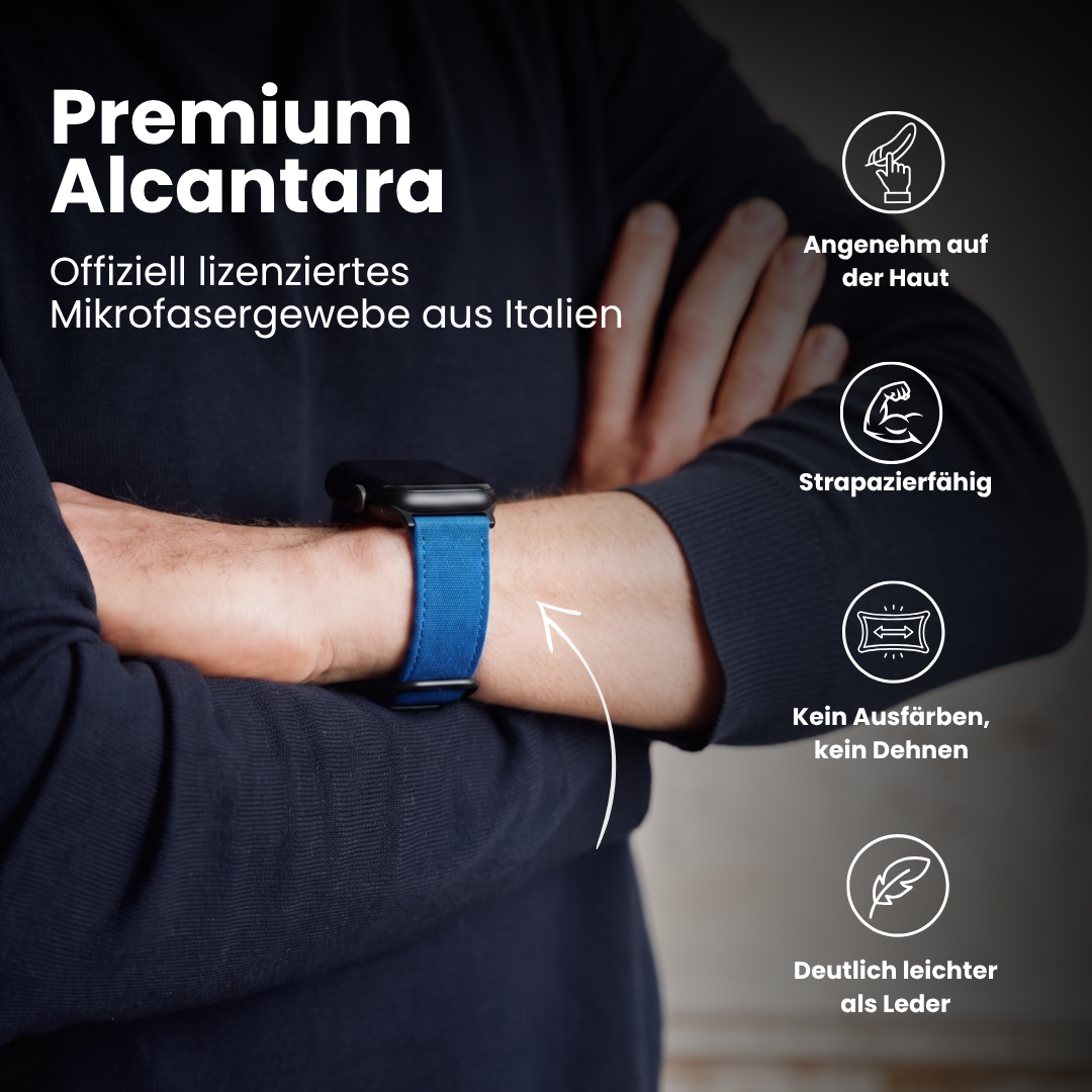 Premium Alcantara Armband für Apple Watch Ultra in Blau, angenehm auf der Haut, strapazierfähig und leichter als Leder