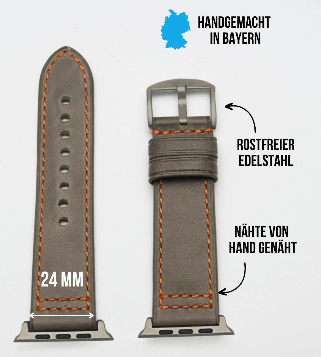 Robustes Armband für die Apple Watch Ultra aus Echtleder | Grau