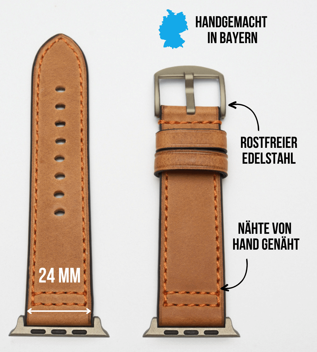 Robustes Armband für die Apple Watch Ultra aus Echtleder | Hellbraun