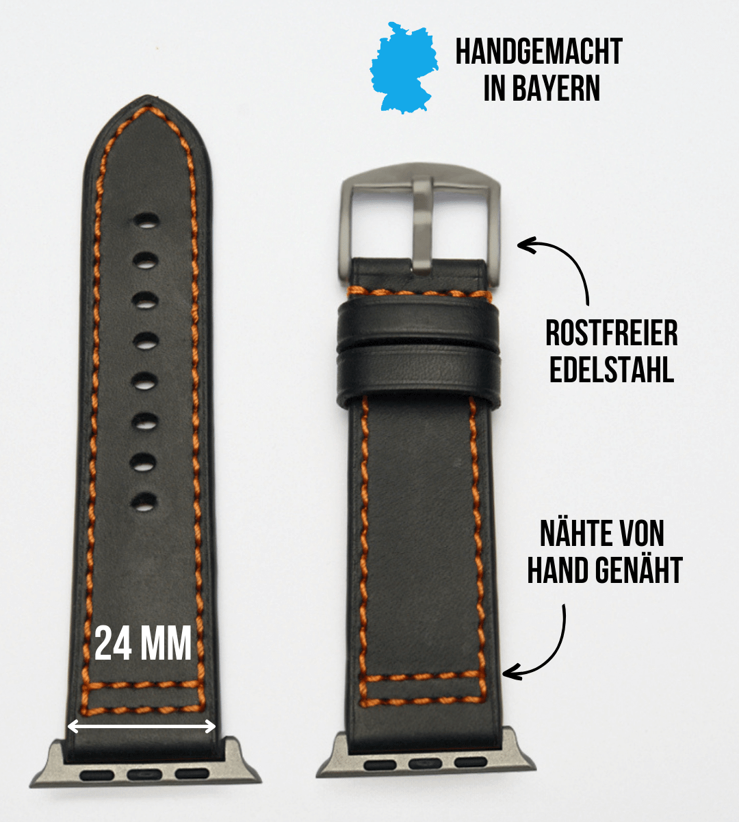 Robustes Armband für die Apple Watch Ultra aus Echtleder | Schwarz