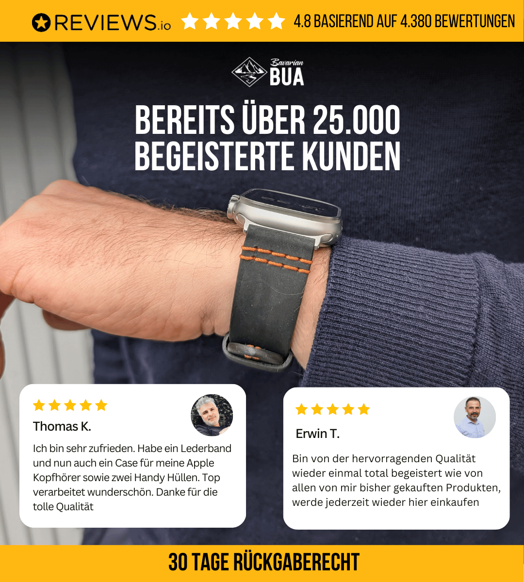 Wasserfestes Lederarmband für die Apple Watch Ultra | Schwarz