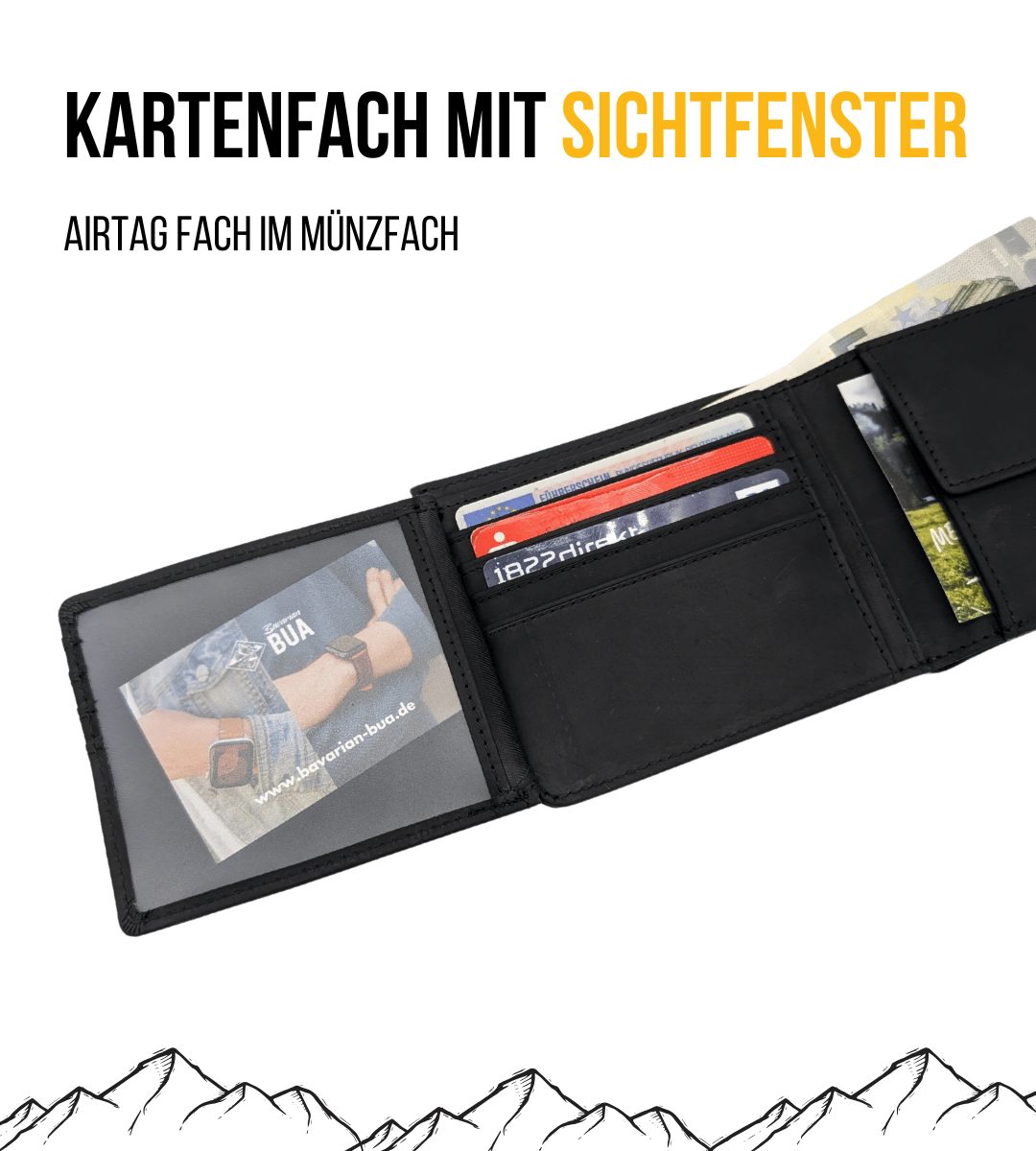 Großer Geldbeutel aus Echtleder mit Münzfach und Klappe
