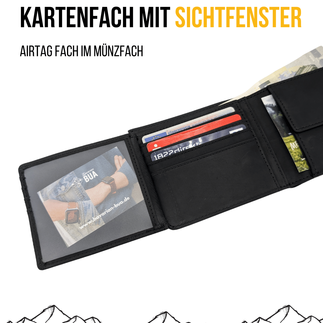 Großer Geldbeutel aus Echtleder mit Münzfach und Klappe