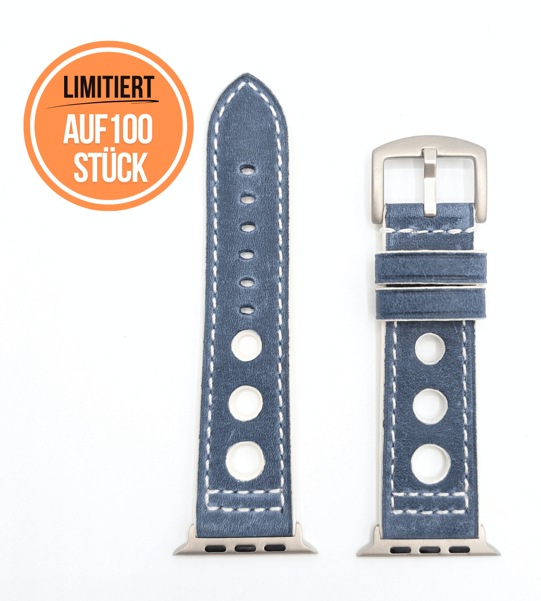 Robustes Armband für die Apple Watch Ultra aus Echtleder | Limited Edition Weiß-Blau