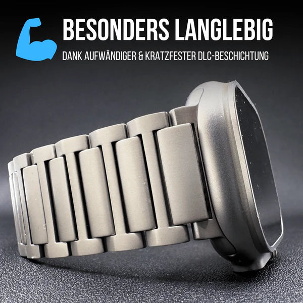 Set für Apple Watch Ultra | Titanband Magnet + Robustes Echtlederband Schwarz