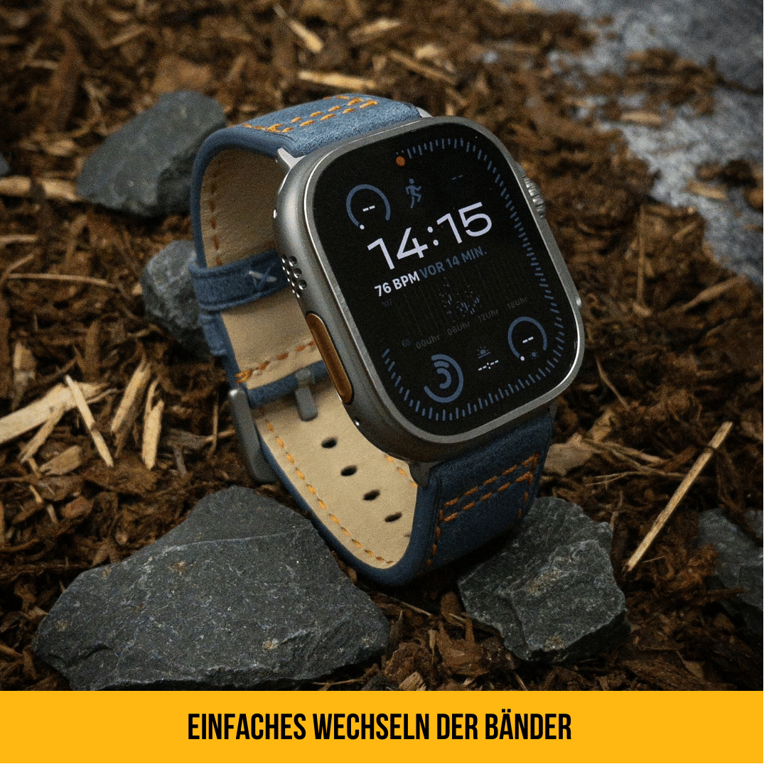 Robustes Armband für die Apple Watch Ultra aus Echtleder | Schwarz