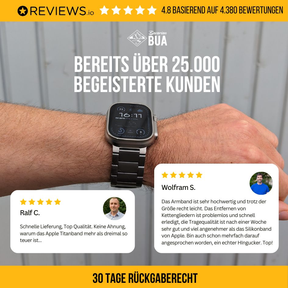 Kundenbewertungen zu unserem Titanarmband für die Apple Watch Ultra.