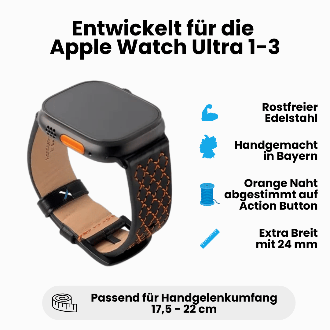 Robustes Armband für die Apple Watch Ultra aus Echtleder | Handnaht