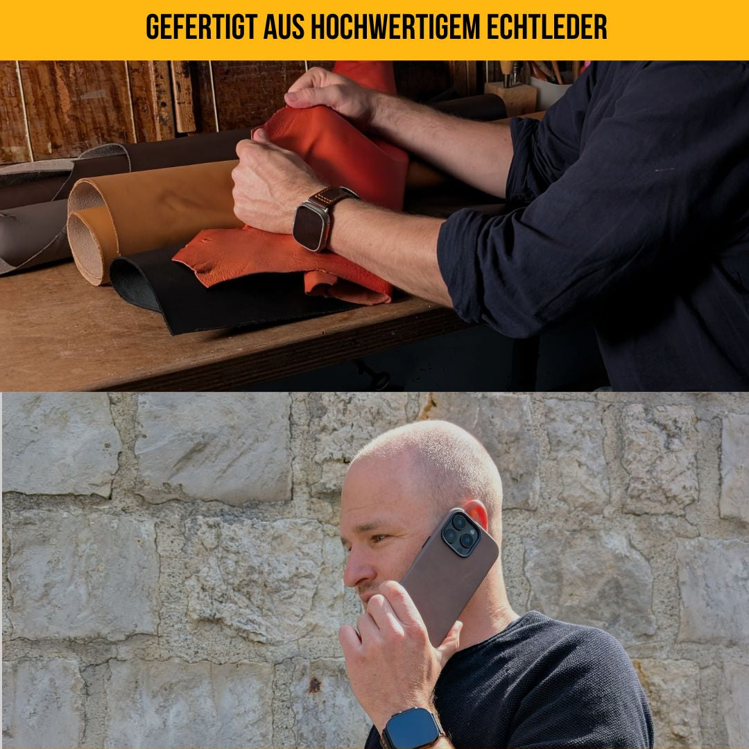 Set Band aus Vollnarbenleder mit iPhone Hülle | Blau