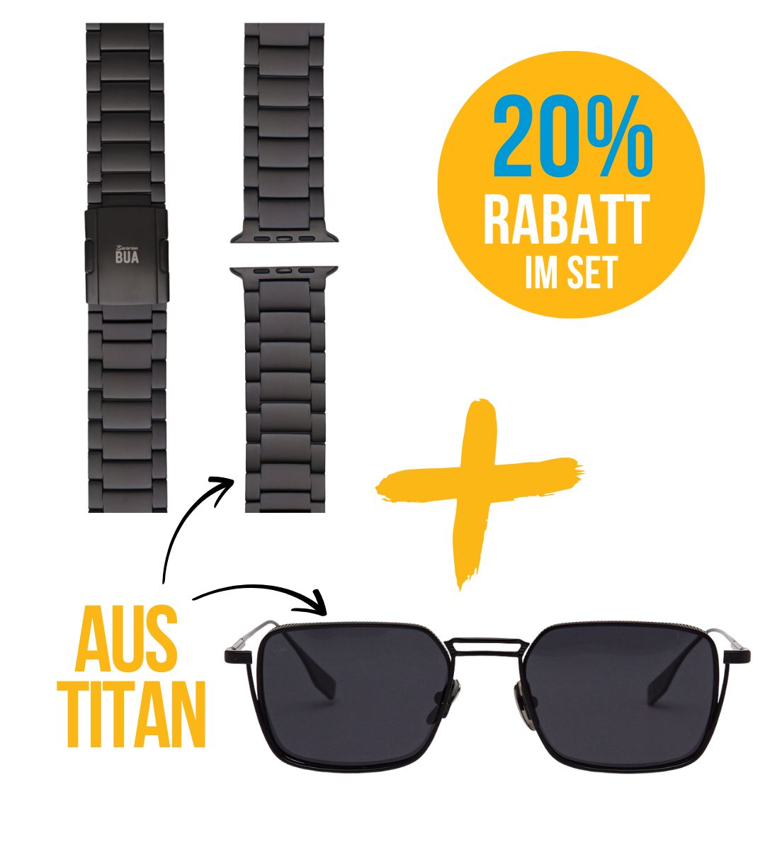 Titan Set Schwarz - Sonnenbrille und Titanband für die Apple Watch Ultra