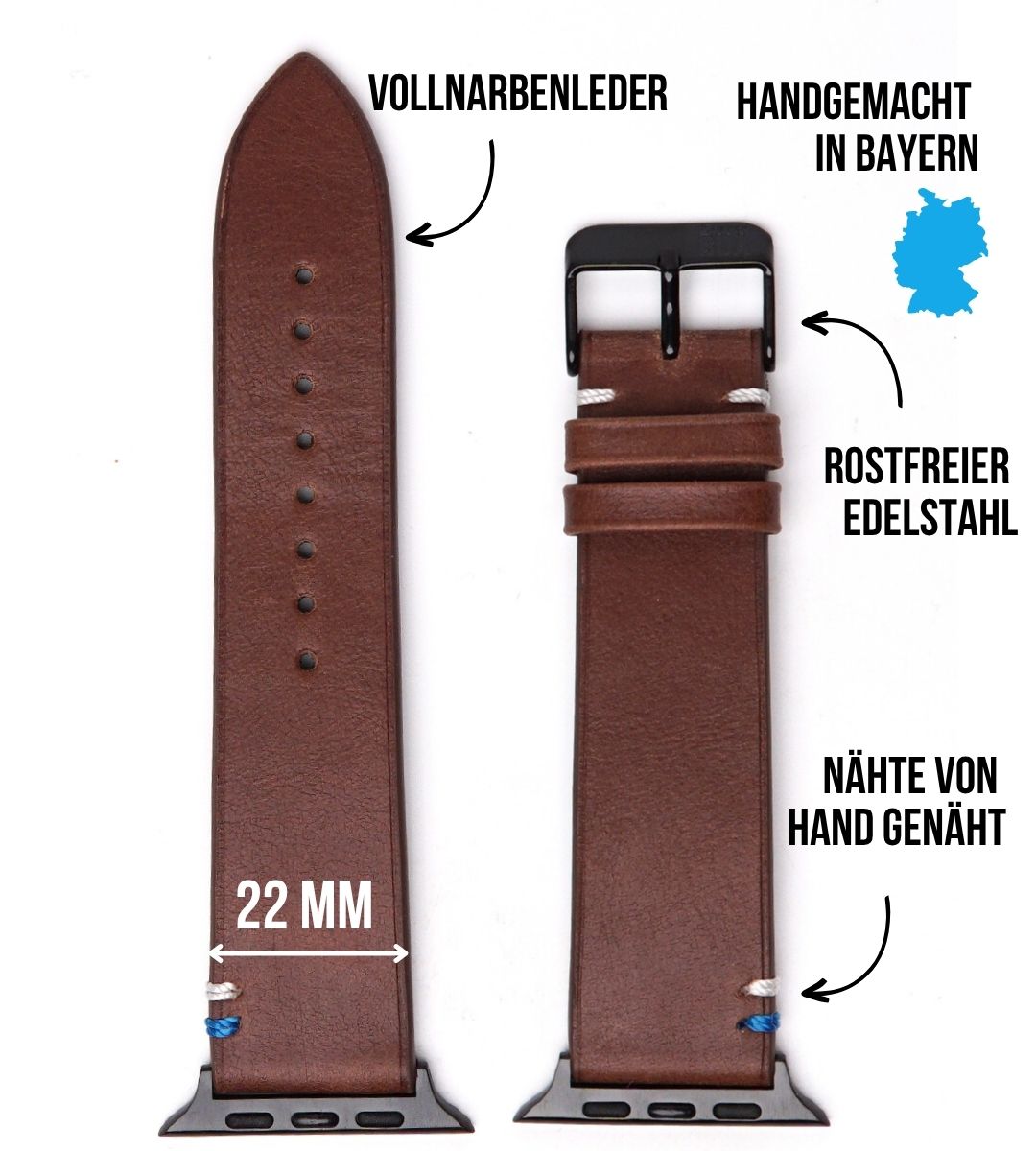 Weiches Lederband für Apple Watch aus Vollnarbenleder Braun
