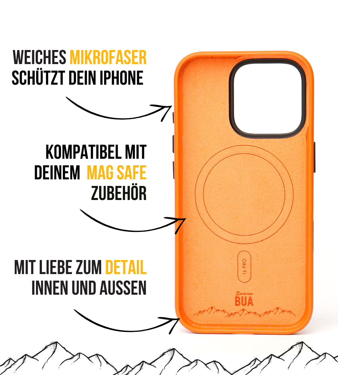 Set Lederhülle für iPhone 16 Pro mit Band für die Apple Watch Ultra | Orange