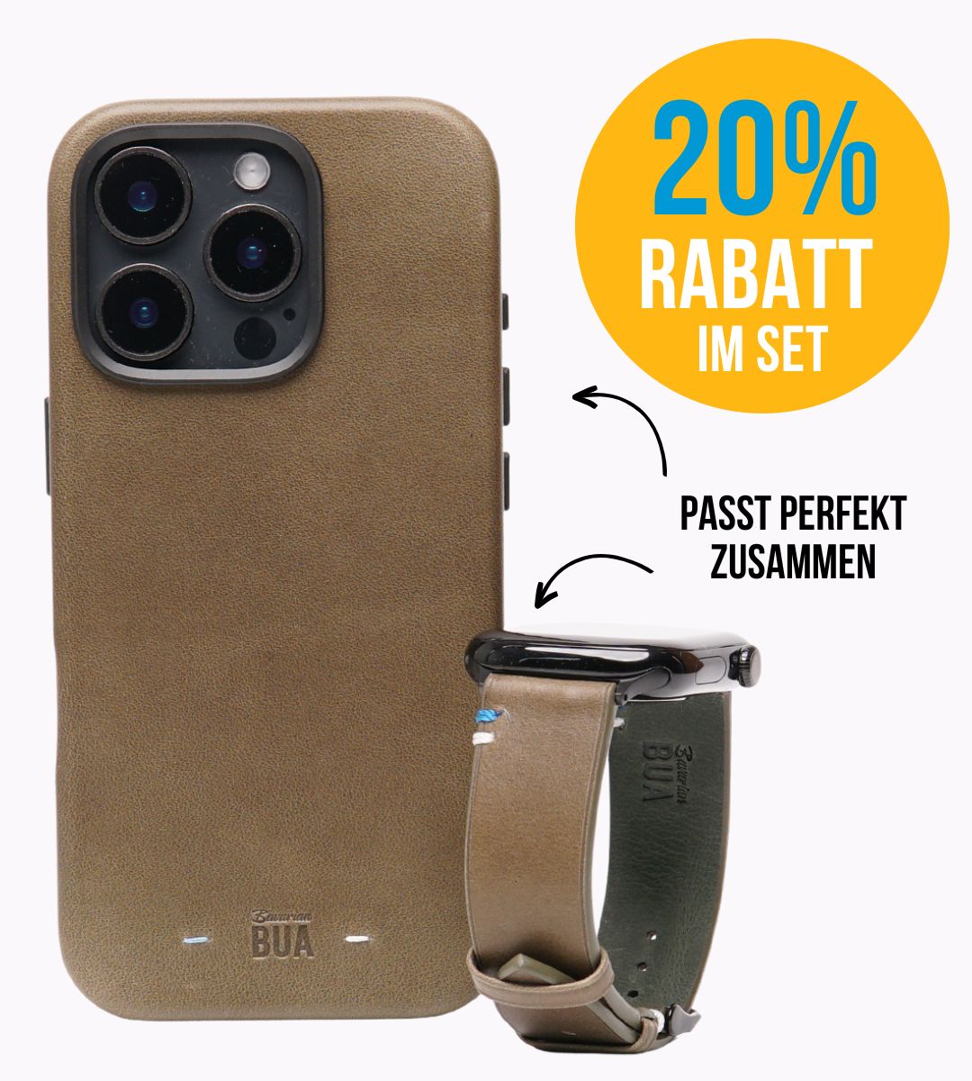 Set Band aus Vollnarbenleder mit iPhone Hülle | Olive