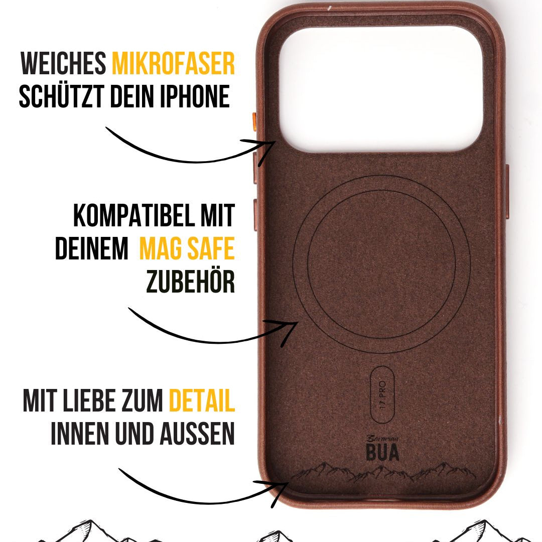 Braune iPhone 17 Leder-Hülle mit MagSafe Innen Produktinformation