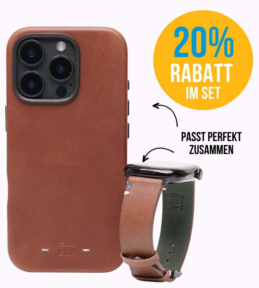 Set Band aus Vollnarbenleder mit iPhone Hülle | Braun