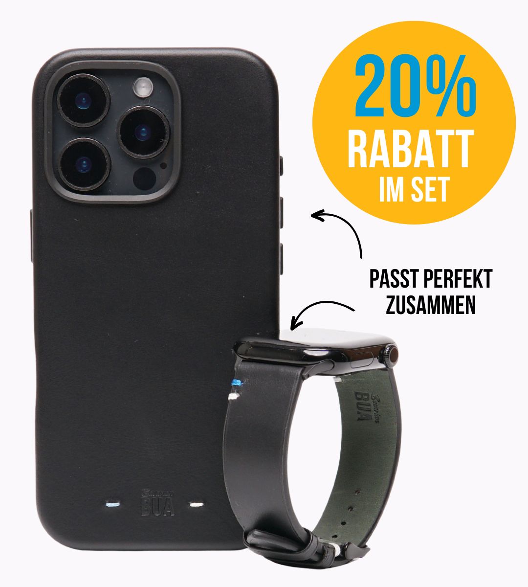 Set Band aus Vollnarbenleder mit iPhone Hülle | Schwarz