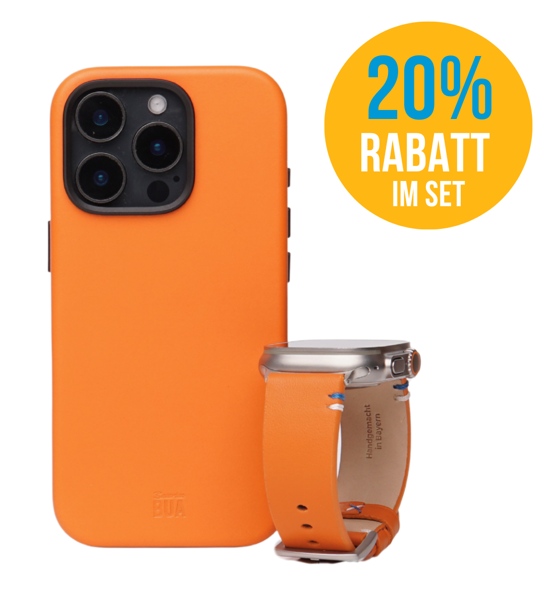 Set Lederhülle für iPhone 16 Pro mit Band für die Apple Watch Ultra | Orange