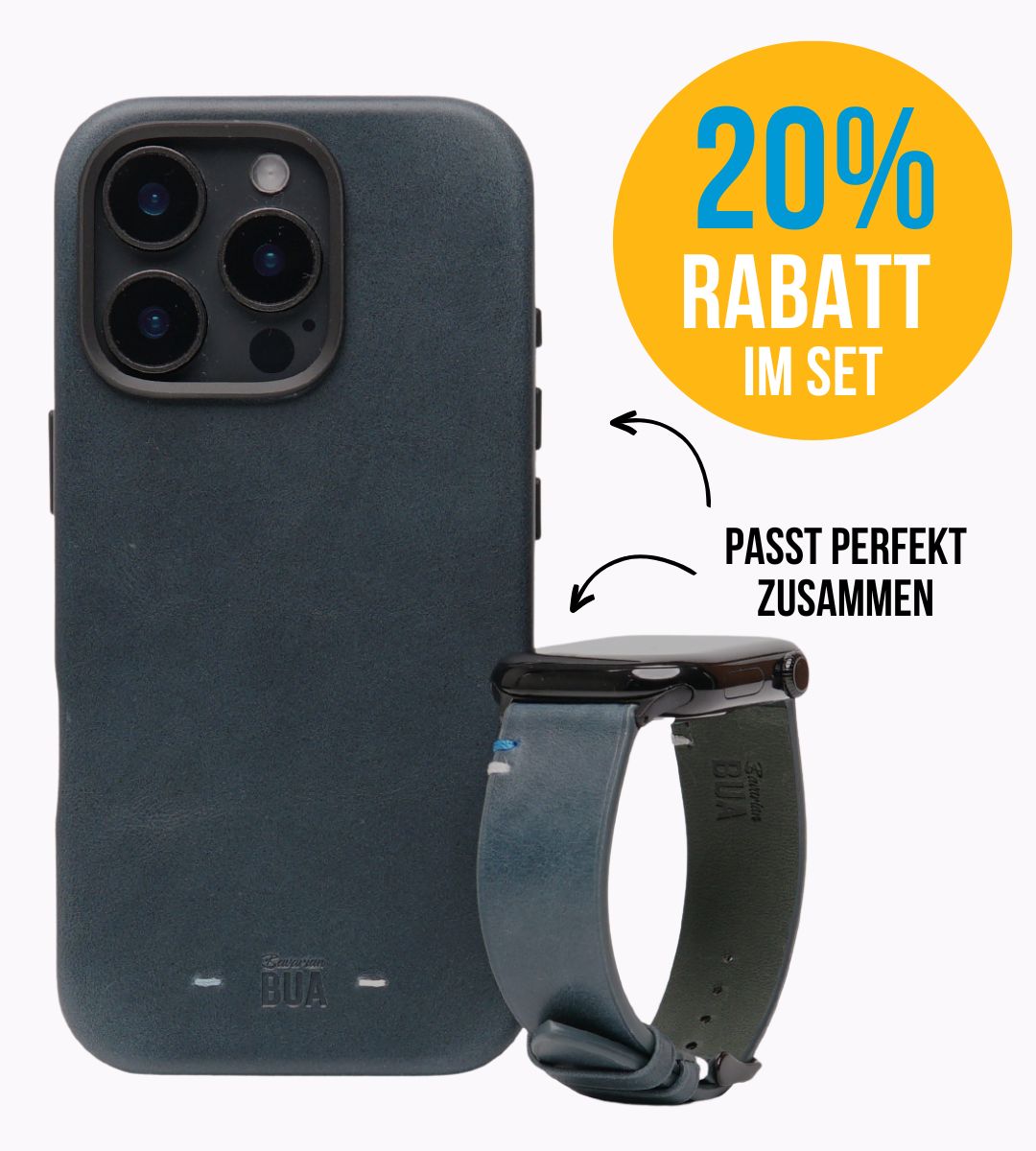 Set Band aus Vollnarbenleder mit iPhone Hülle | Blau