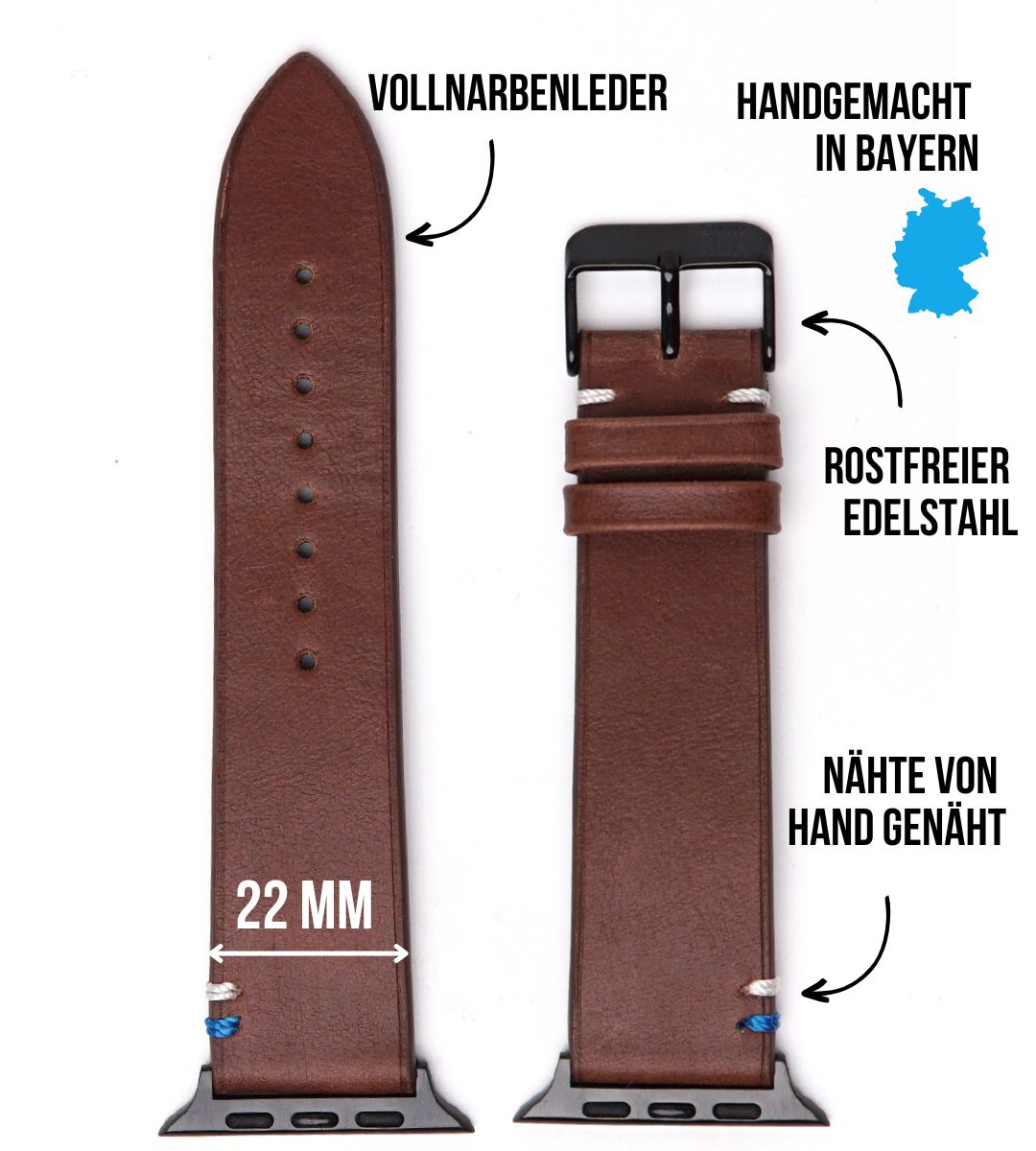 Set Band aus Vollnarbenleder mit iPhone Hülle | Braun