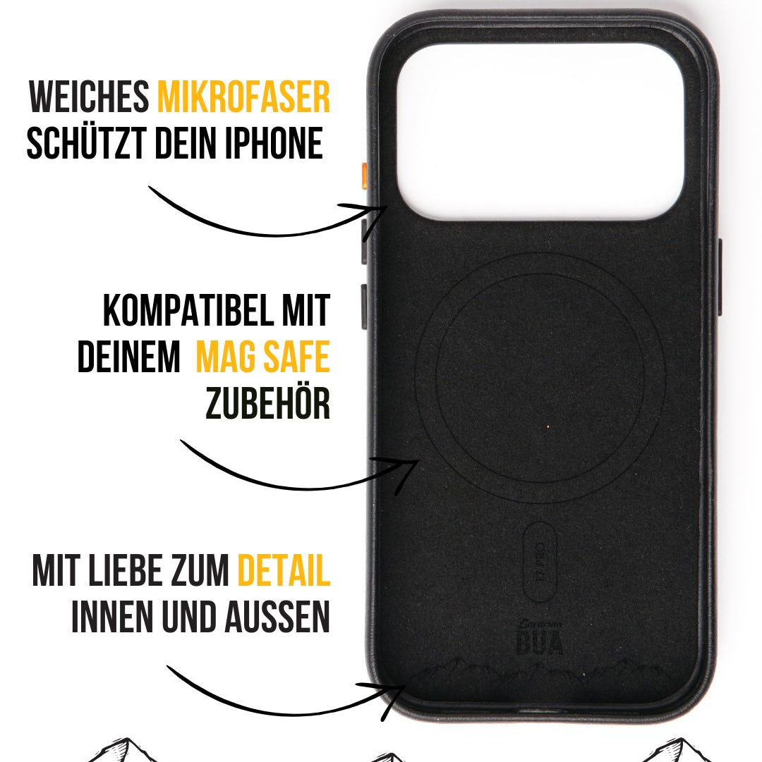 Schwarze iPhone Hülle innen aus Mikrofaser