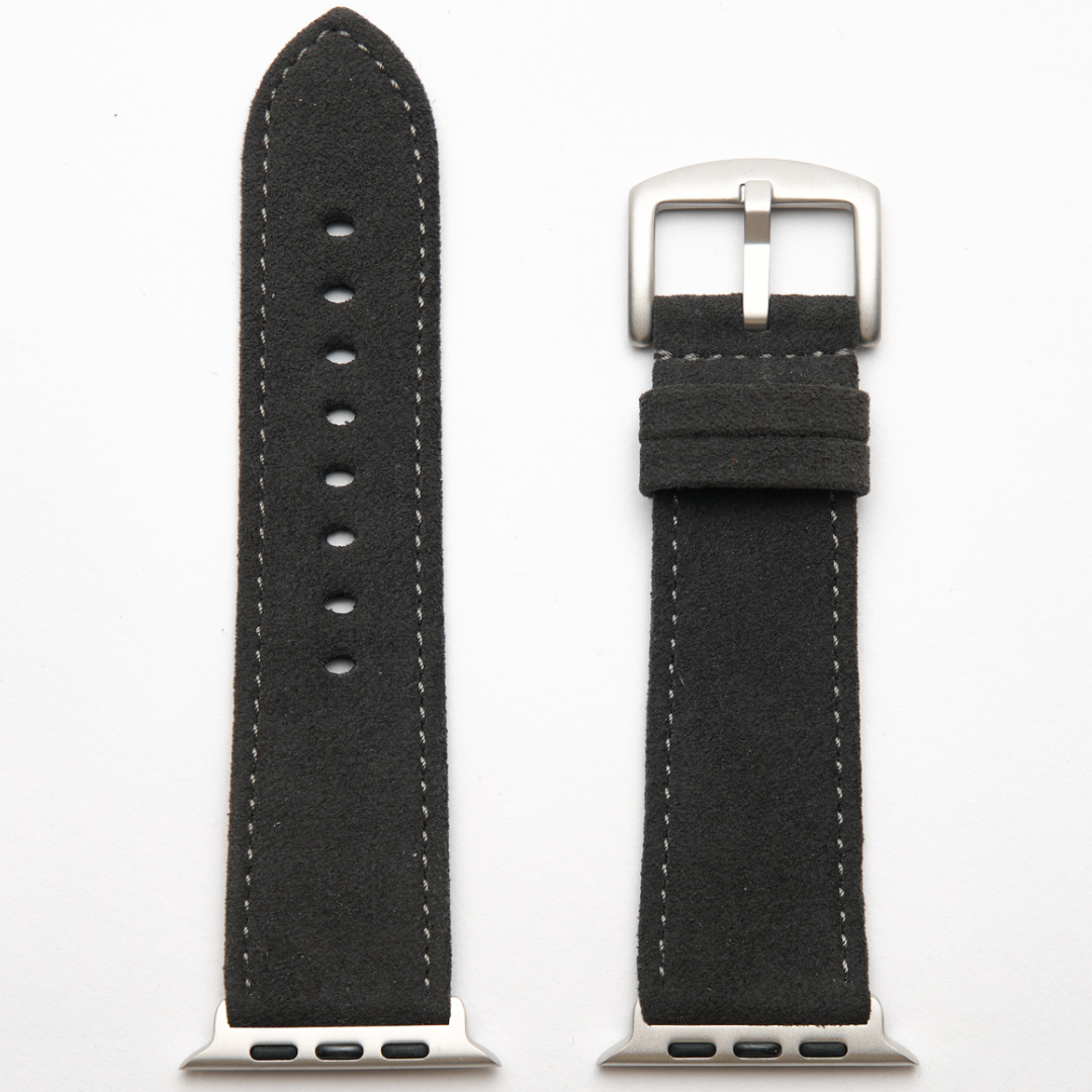 Anthracite Alcantara Armband für Apple Watch Ultra mit silberner Edelstahl-Schließe