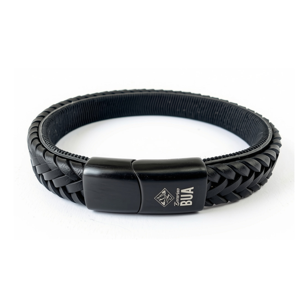Bavarian BUA Lederarmband Flecht in Schwarz – Studioansicht