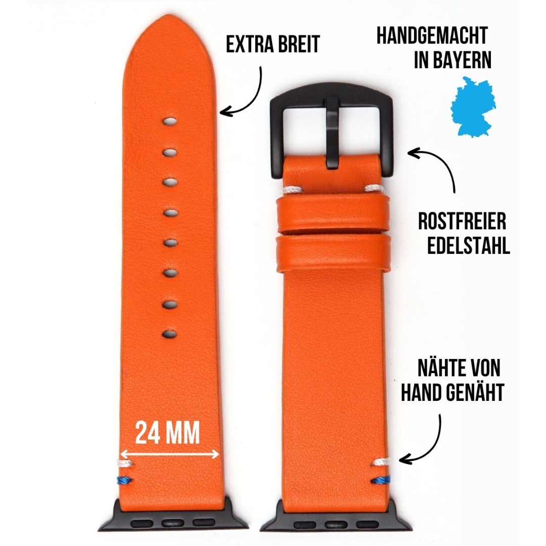 Modernes Lederarmband für Apple Watch Ultra Orange