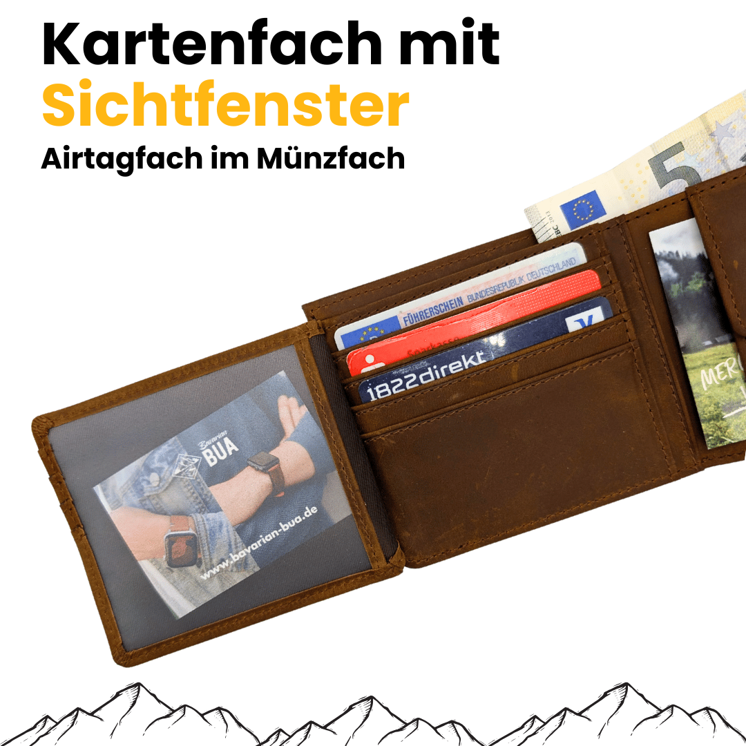 Großer Geldbeutel aus Echtleder mit Münzfach und Klappe