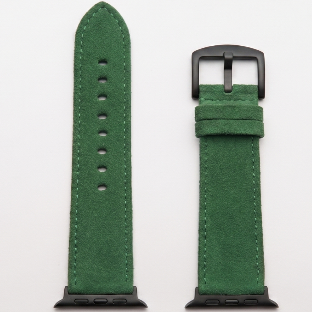Grünes Alcantara Armband für Apple Watch Ultra mit schwarzer Edelstahl-Schließe